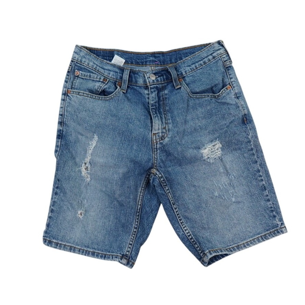 Levis 445 Denim Shorts Mens 31 Blue Distressed Logo Streetwear Medium Wash Skate